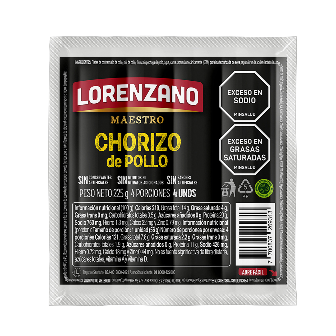 Chorizo de pollo Premium 225g
