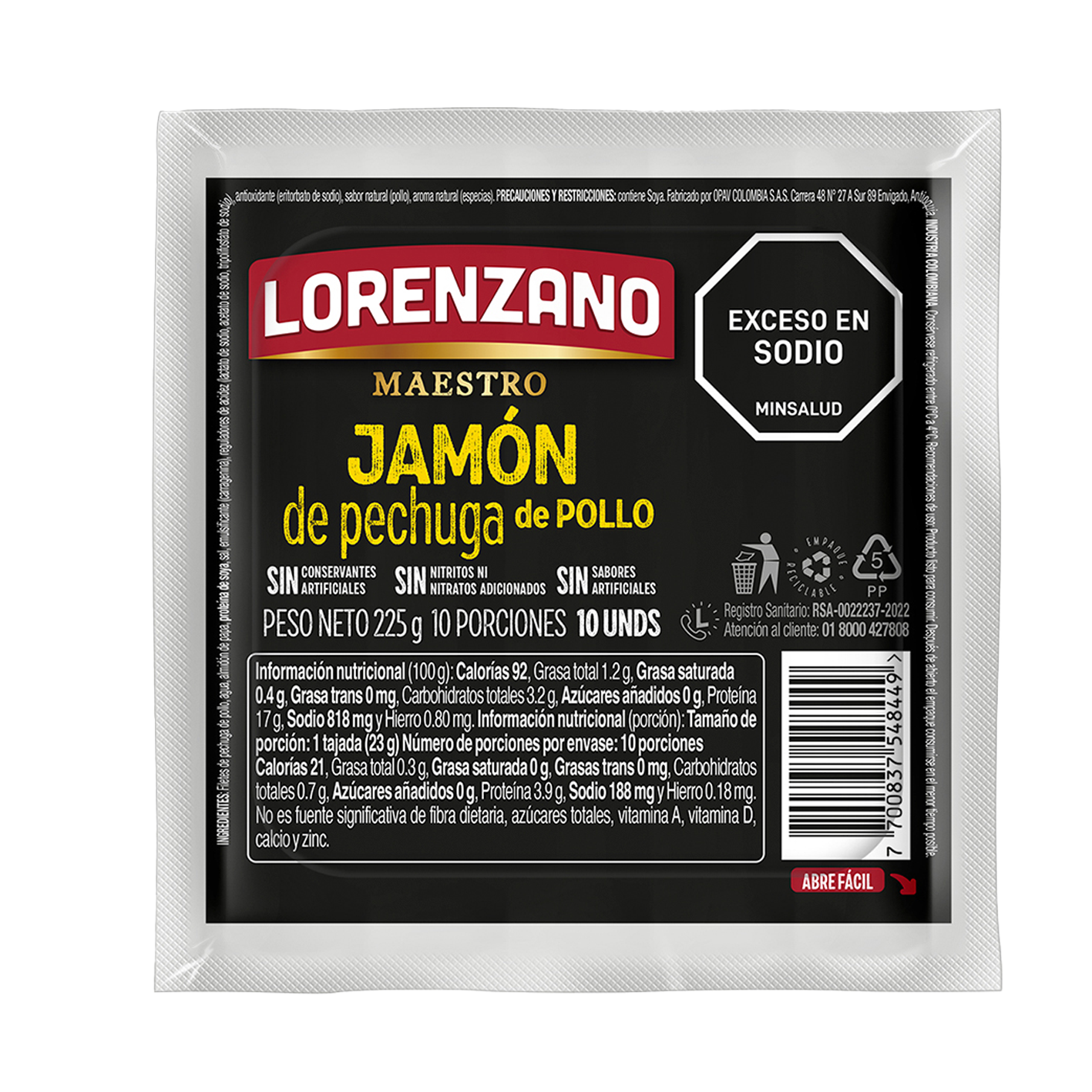 Jamón de pechuga de pollo Ligerito 225 g  Jamón de pechuga de pollo Ligerito 225 g