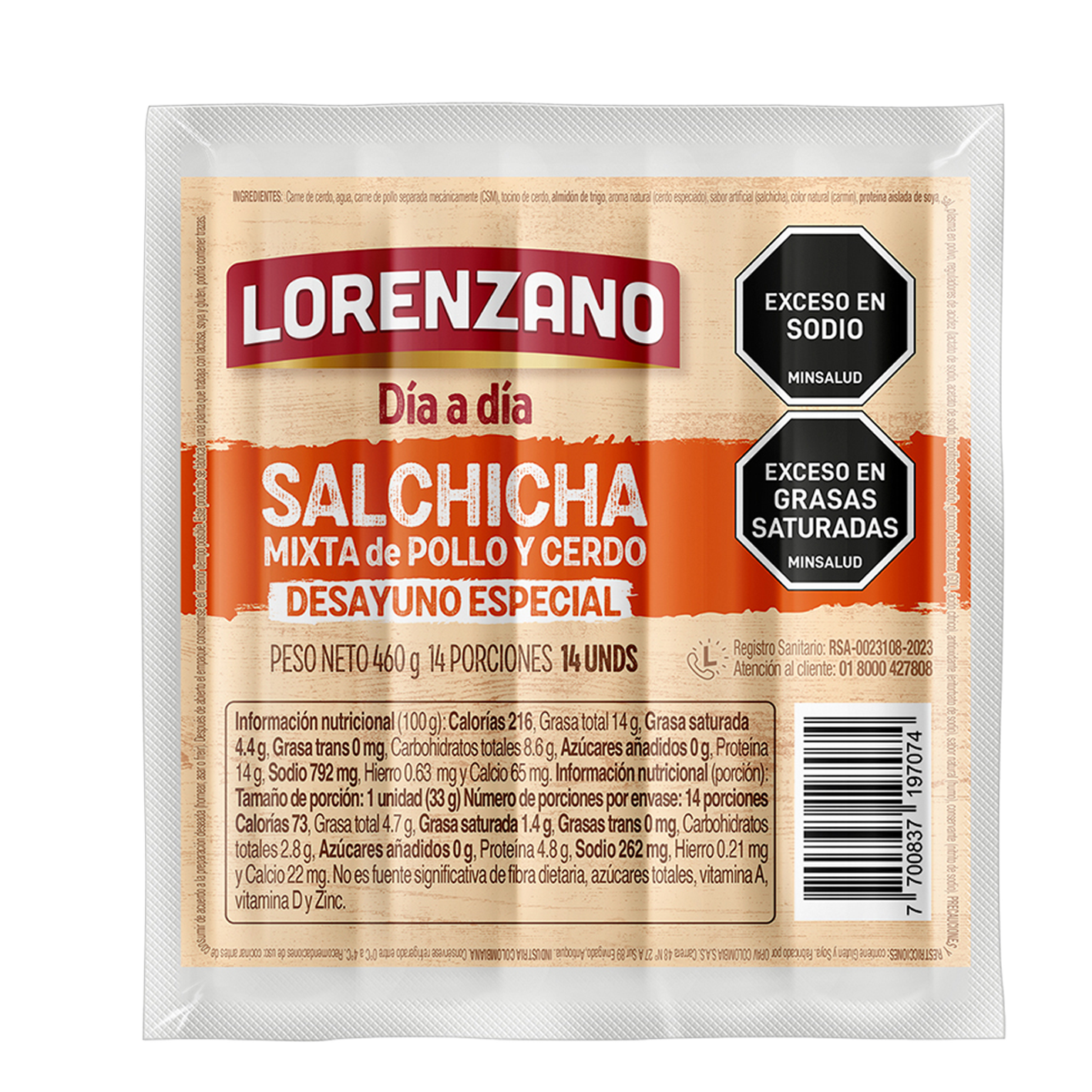 Salchicha mixta de pollo y cerdo Desayuno  Especial 460g
