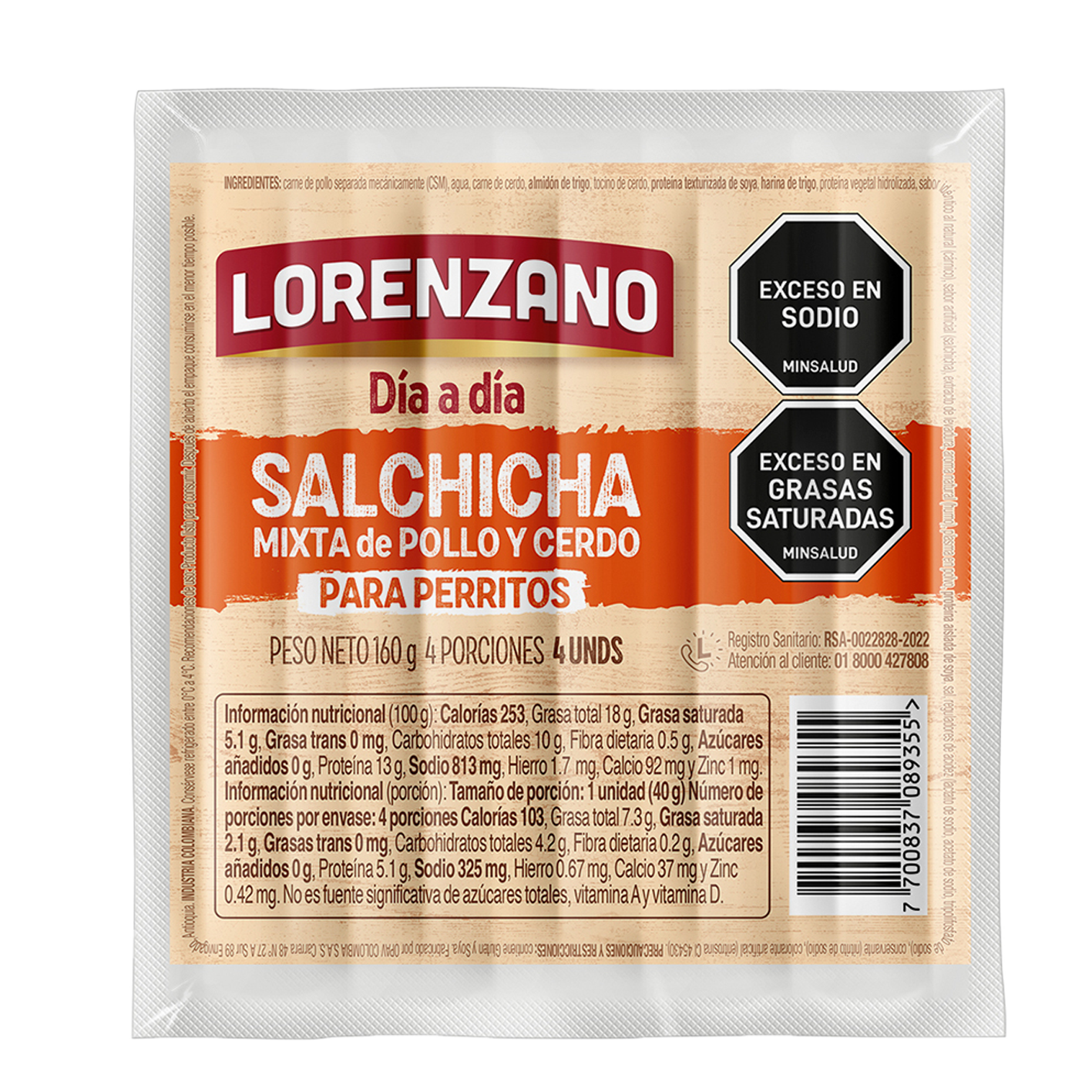Salchicha mixta de pollo y cerdo para perritos 160 g