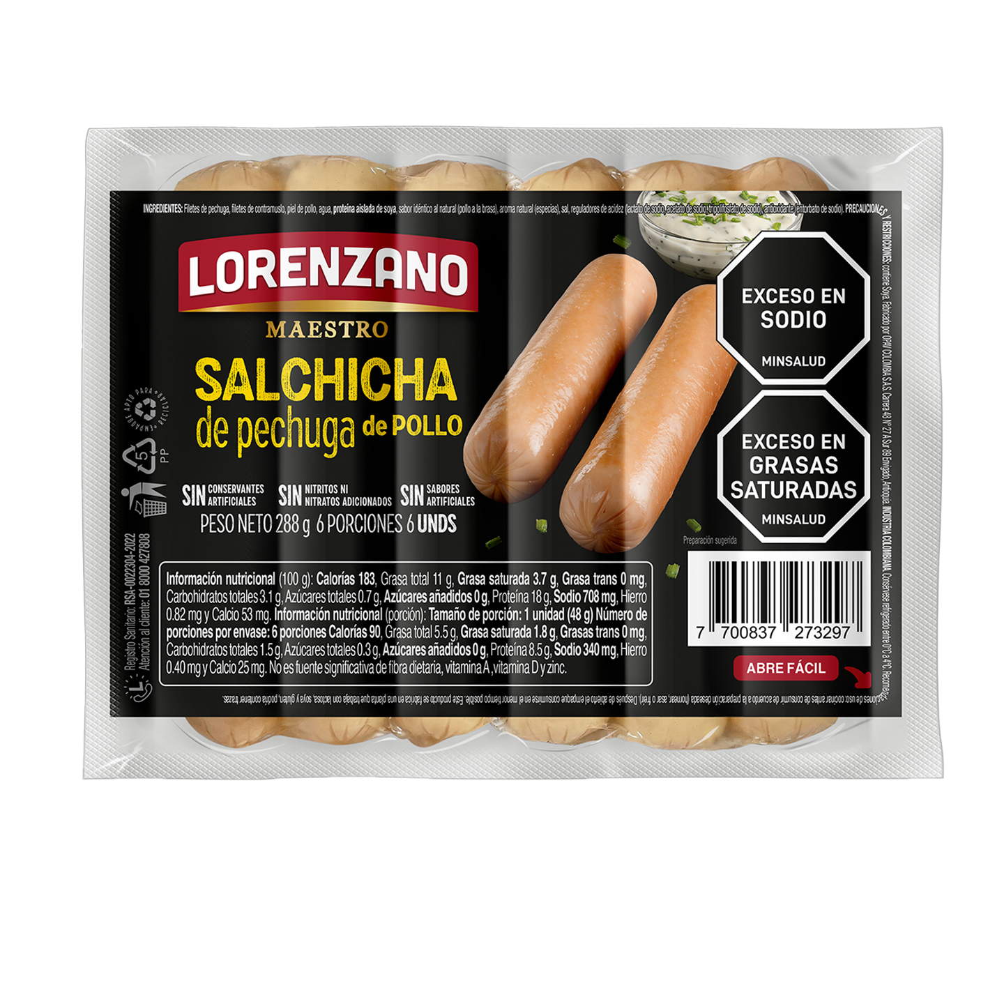Salchicha de pechuga de pollo Premium 288 g