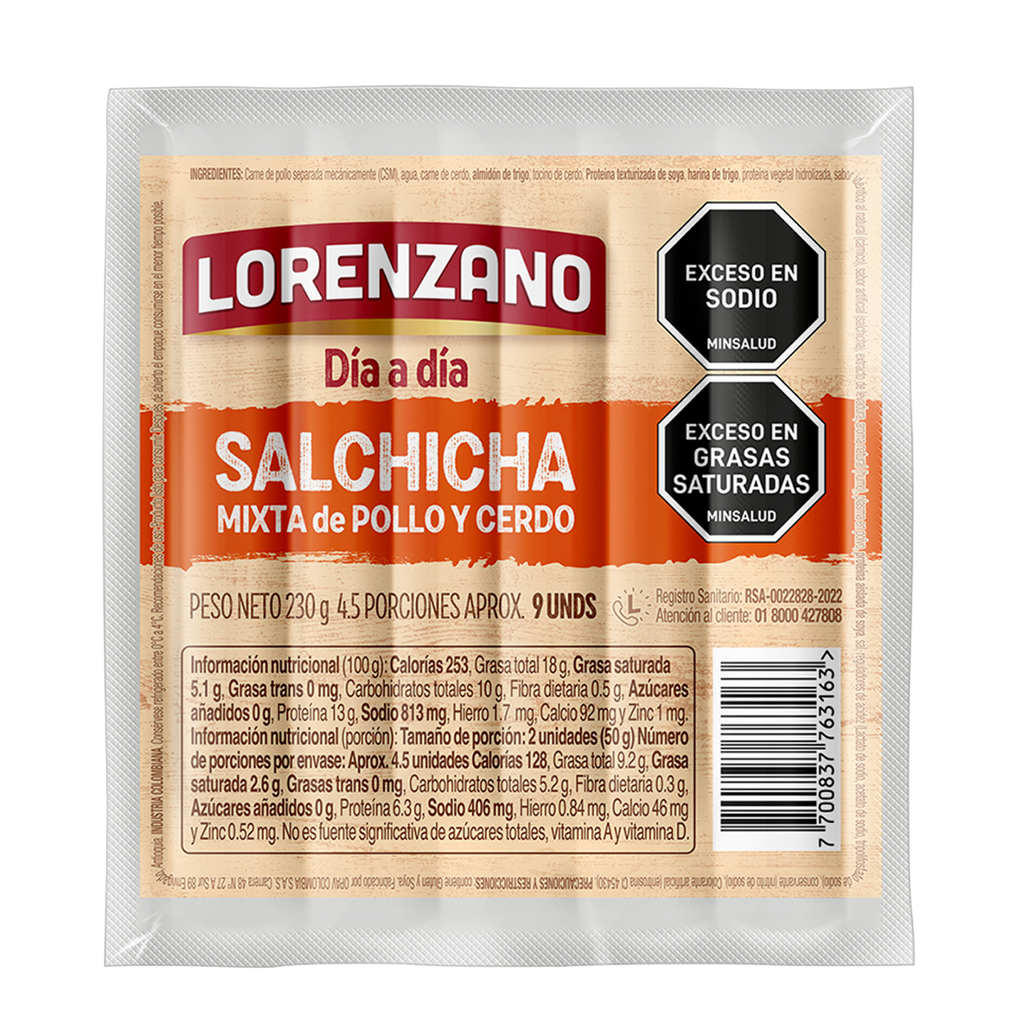 Salchicha mixta de pollo y cerdo Infaltable 230 g